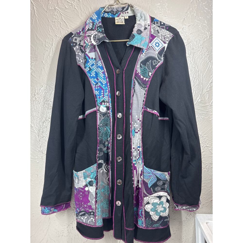 Paisley & Sage Women’s Cardigan Style Tunic Artsy Boho‎ Black Size Medium